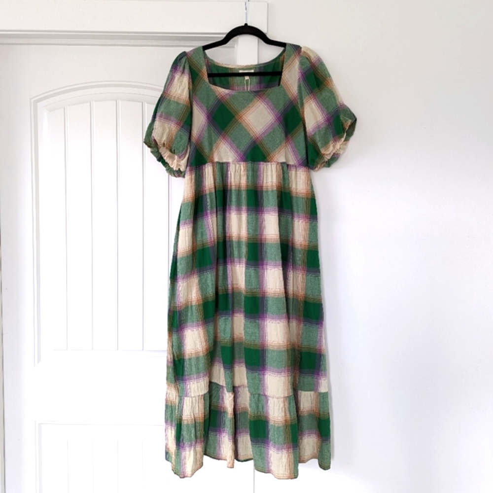 NWT Roolee Green Plaid Maxi Dress Size Large